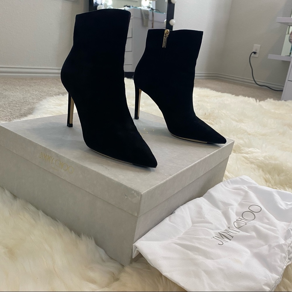 Jimmy Choo Helaine Black Suede Ankle Booties Size 37 - Picture 9 of 9